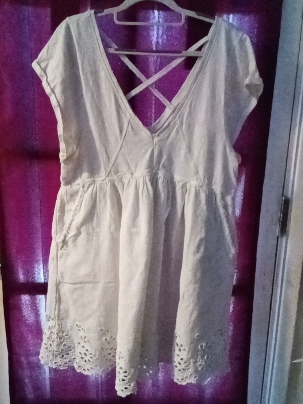 Women's DAILY PRACTICE White Eyelet Hem V-Neck Dress with Back Crisscross